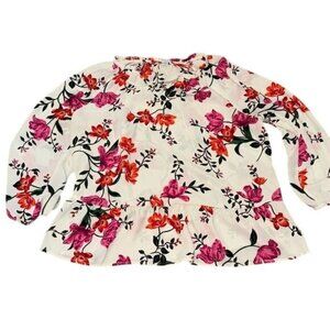 Old Navy Womens Floral Peplum Blouse XL White & Pink